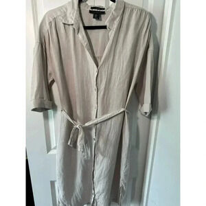 Anonymous Beige Button-Front Midi Shirt Dress with Tie Waist